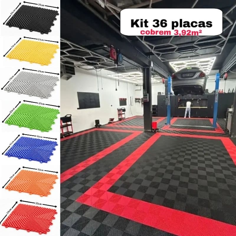 kit 36 un (4m²) piso automotivo modular 33x33 estética garagem  estúdio vestiário