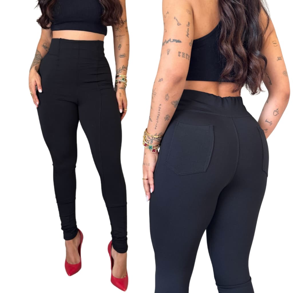 Legging Feminina Montaria Suplex Flanelada Preta Cintura Alta Ajuste Perfeito Zero Transparência