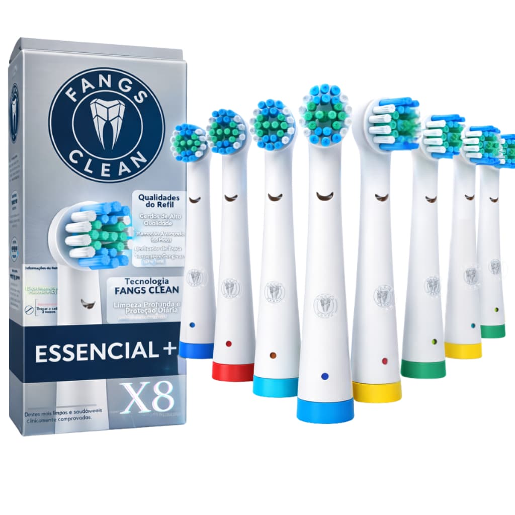 Kit 8 Cabeças de Reposição Fangs Clean Escova Elétrica Compatível com Oral-B Refil Escova Elétrica Essencial+