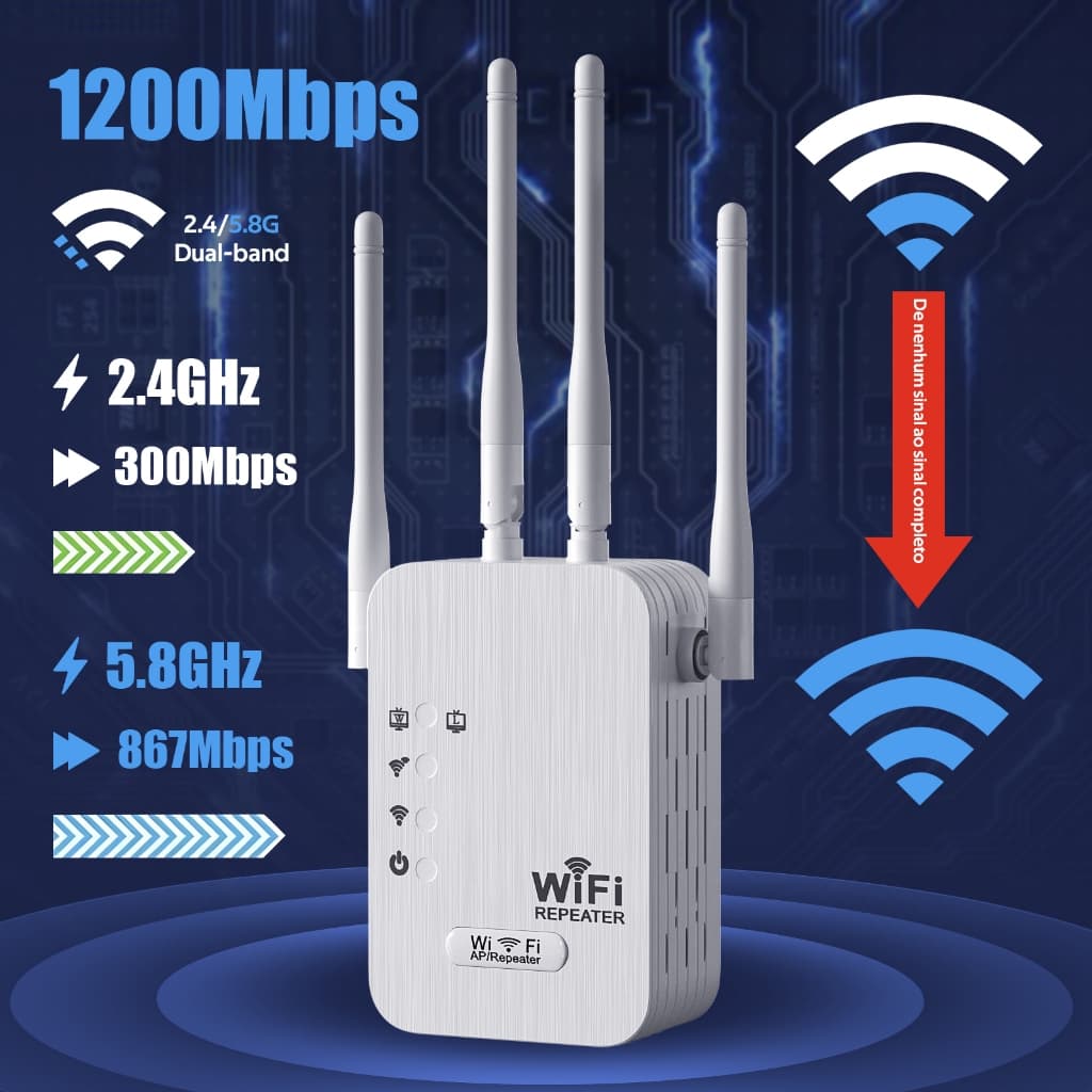 Repetidor Wi-Fi 4 Antenas 2800Mbps Amplificador de Sinal Cor Branco Ideal para Casa e Escritório G8