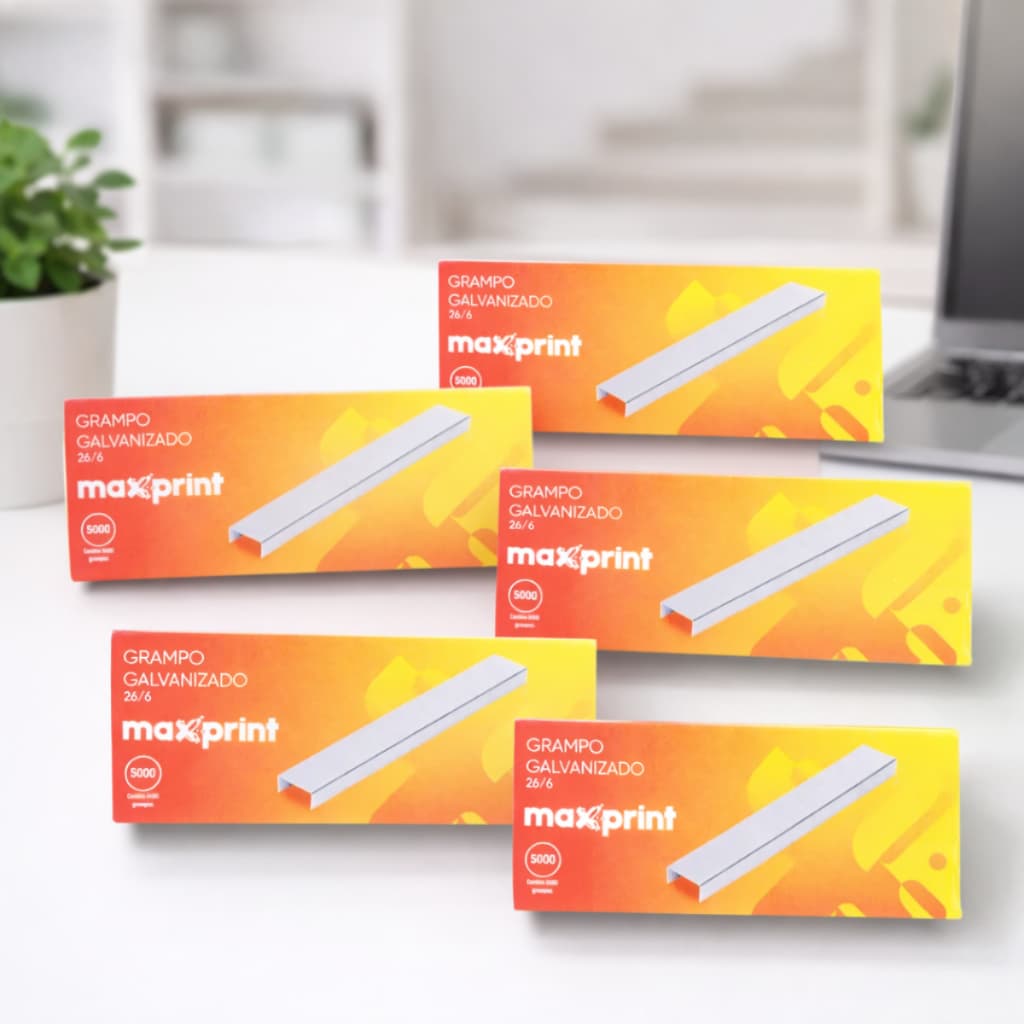 Kit 5 Caixas De Grampos Galvanizados 26/6 com 5000 unidades por embalagem - Maxprint