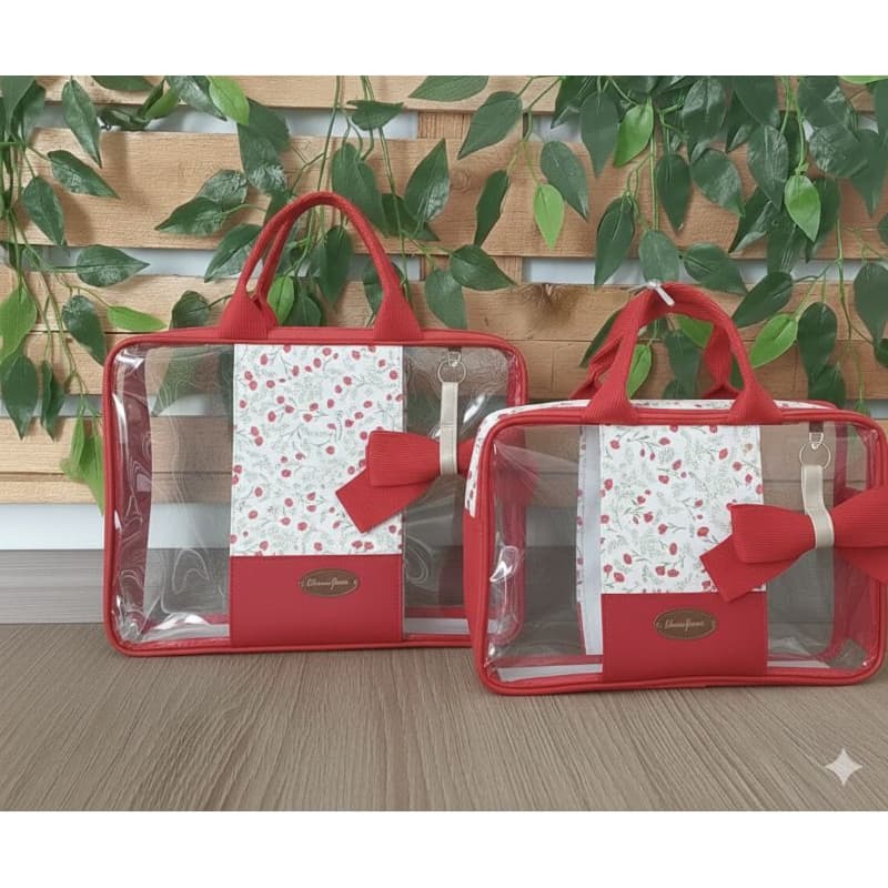 kit 2 Bolsa Viagem Transparente Necessaire Impermeável Maternidade, Trabalho, Creche, Passeio, Igreja