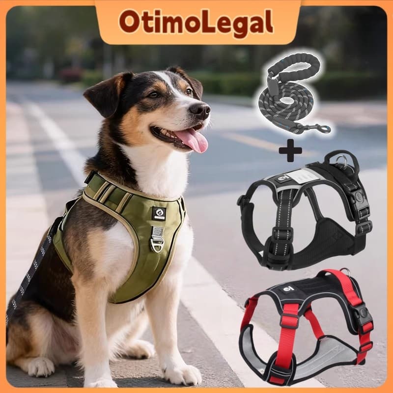 Colete com Pega Coleira Peitoral Para Cachorro Cães Médios Grande Refletivas Ajustáveis De Estimação