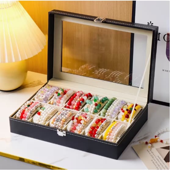 Estojo Porta Relógio 12 Nichos Luxo em Couro Sintetico Organizador de Joias e Bijuterias