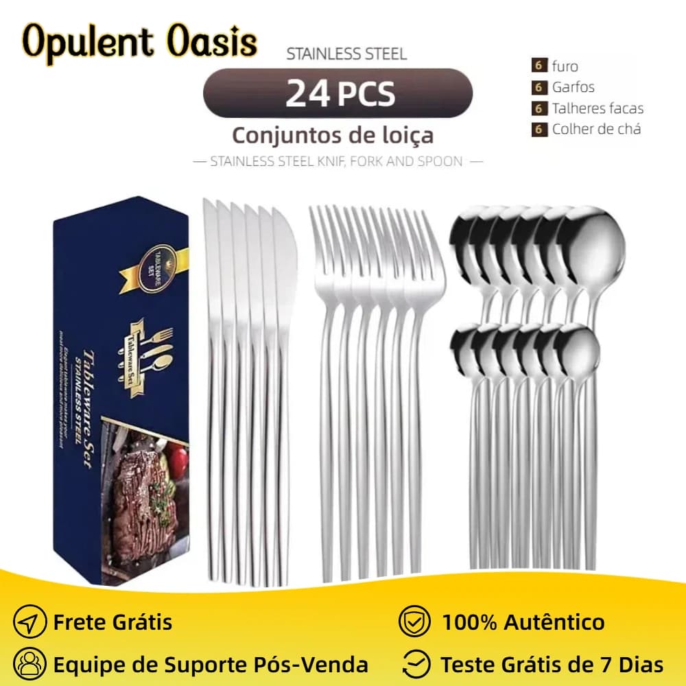 Jogo de talheres 24 Peças talher Aço Inox Cozinha Garfo colher faca talheres