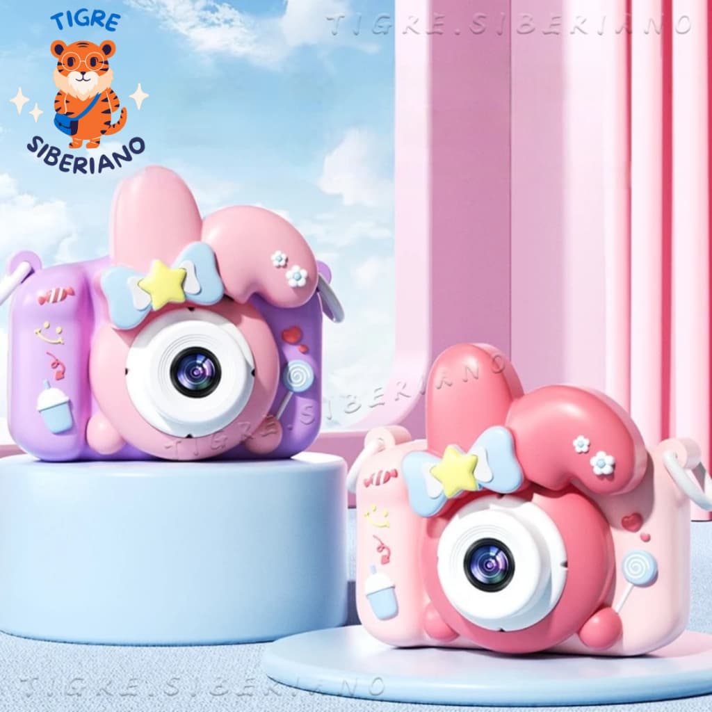 Nova Câmera Infantil HD com Dupla Câmera Frontal e Traseira, Estojo de Proteção Melody/Unicórnio, Câmera Mini Recarregáv