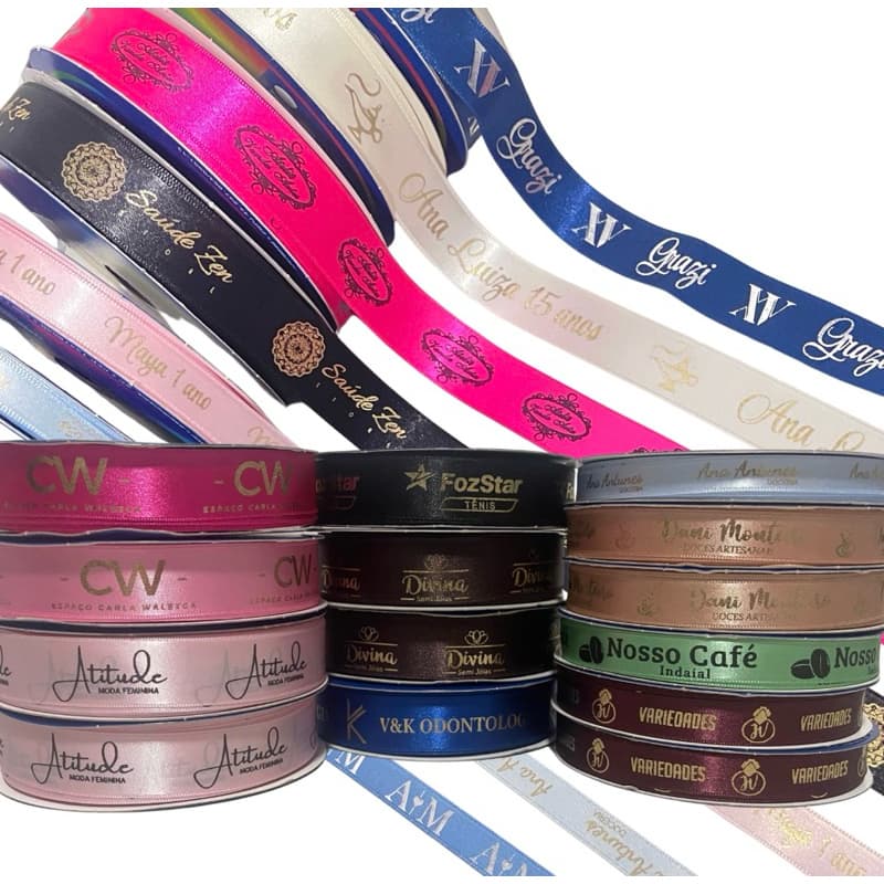 50metros Fita de Cetim 15mm  Personalizada com seu logo/frase