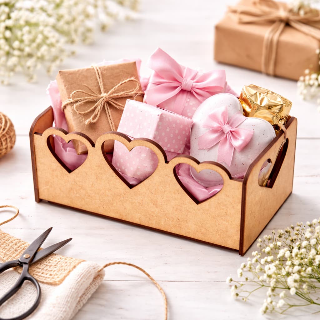 Kit Bandejas MDF Coração Corte a Laser 15x10x7cm Decoração Romântica Presente Criativo