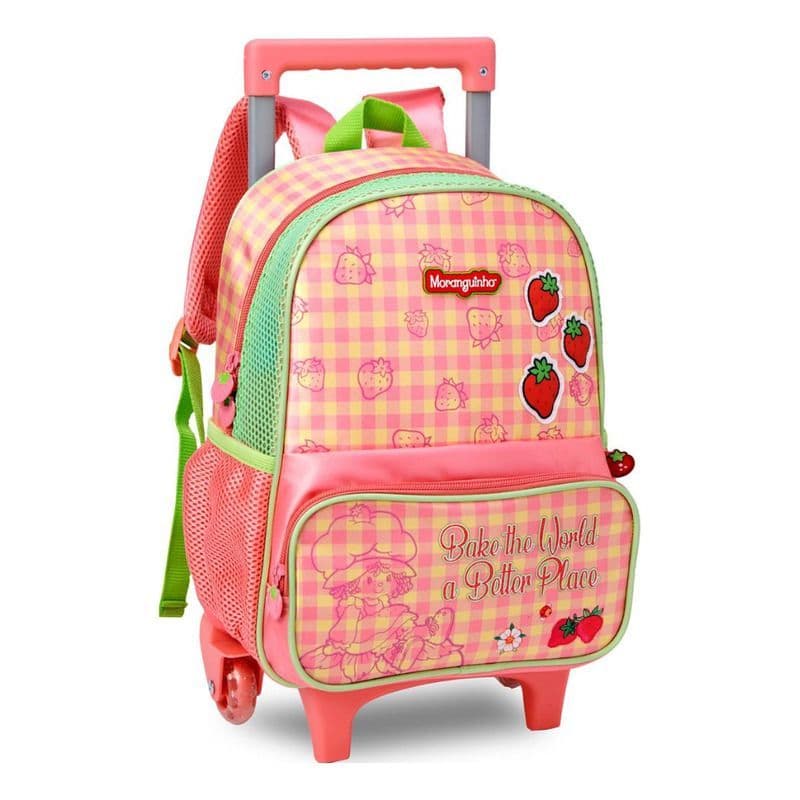 Mochila De Carrinho de Costas e Lancheira Moranguinho