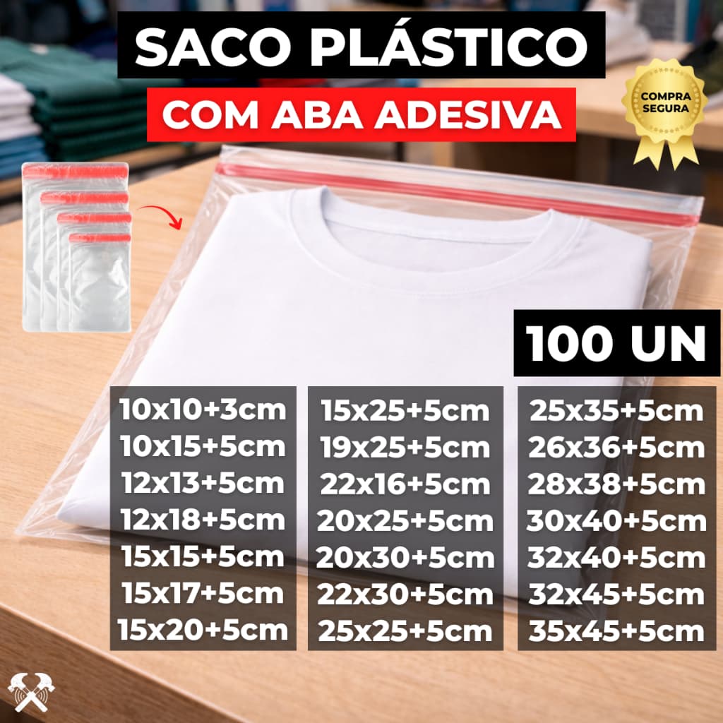 100un Saco Plástico Com Lacre Adesivado, Material De Alta Qualidade, Ideal Para Lojas e Envios