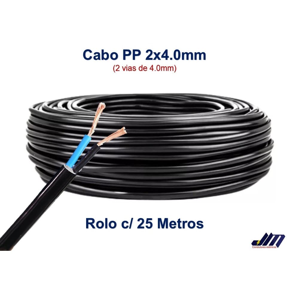 Cabo PP 2x4mm (2 vias) Rolo Com 25 Metros - Ideal Para Extensões Elétricas