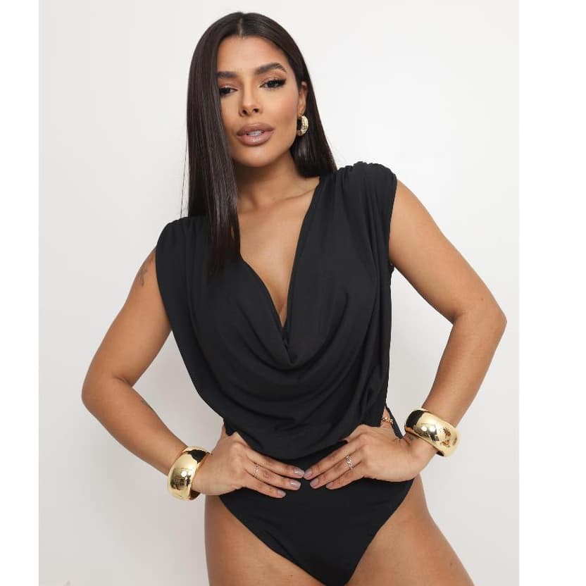 Body Feminino Social Elegante Decote Moderno Bory Drapeado Tendência Verão Formal e Casual Gola Boba