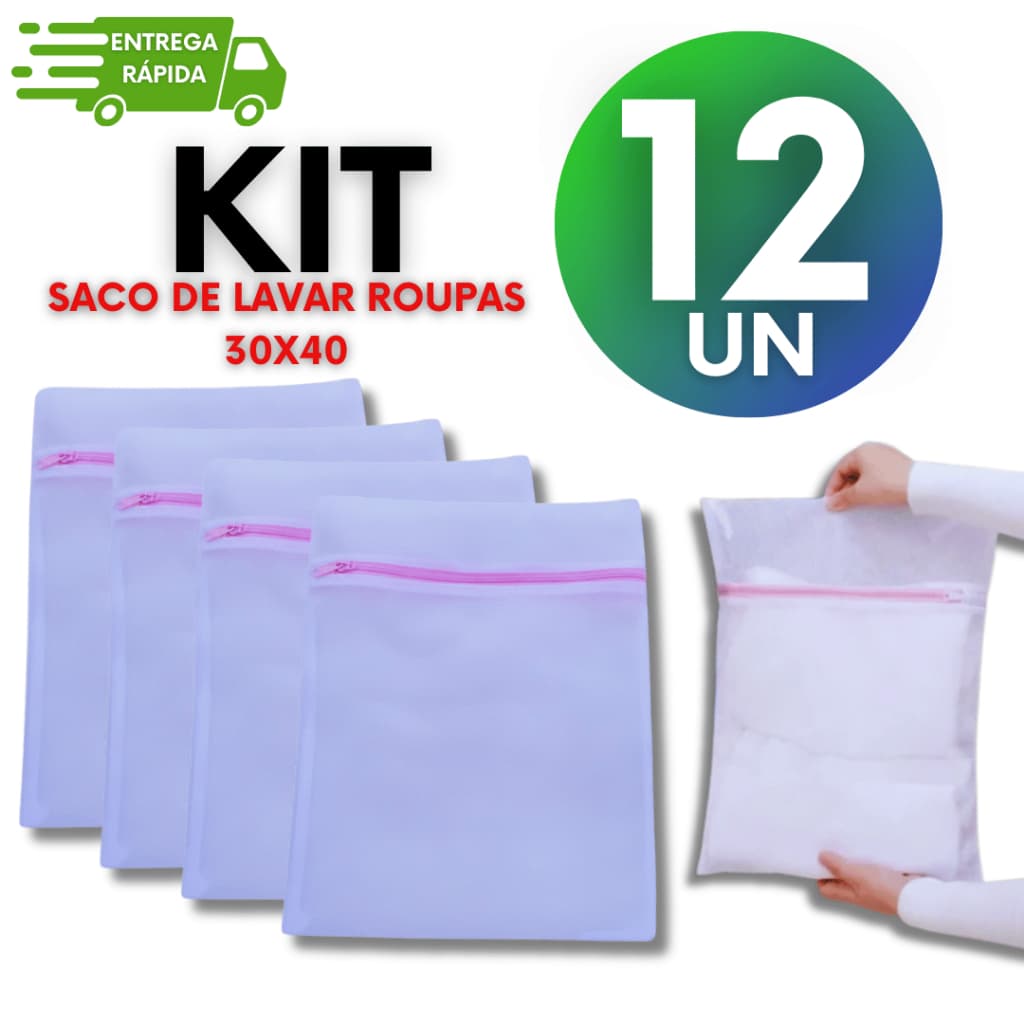KIT 12 Saco de Lavagem Malha  Bolsa de Lavagem para Roupas Proteção para Máquina de Lavar Premium Utilidades