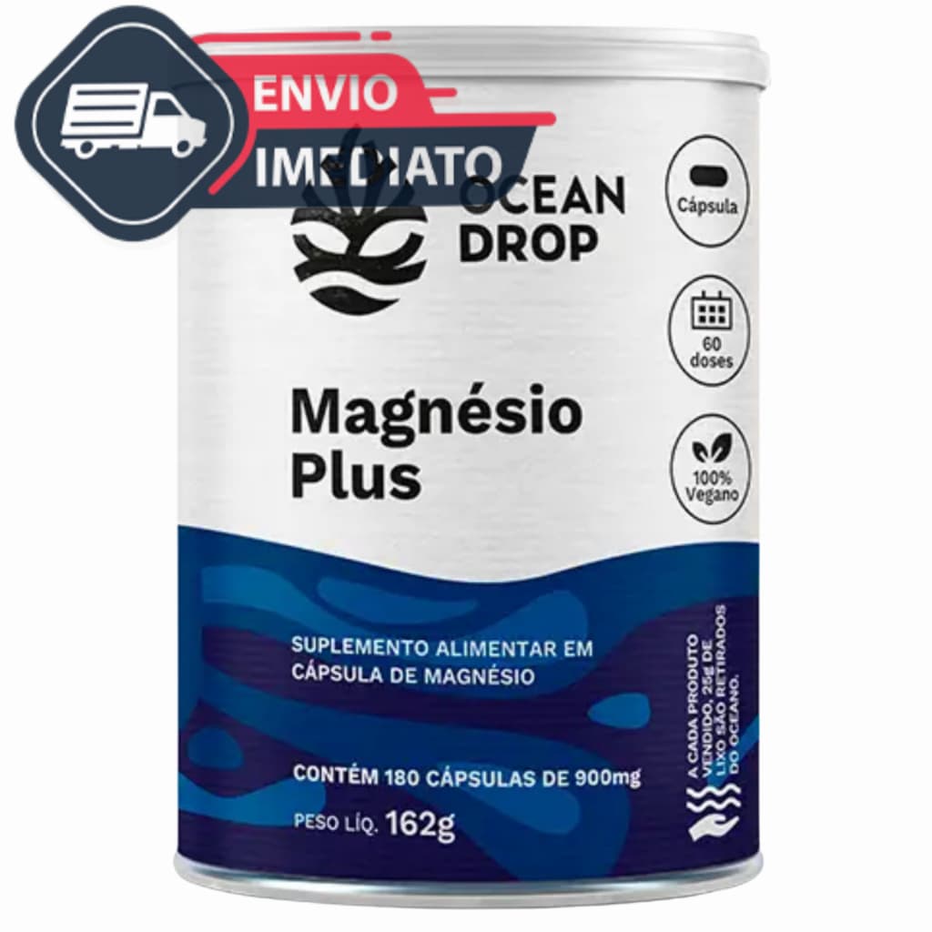 Magnésio Plus Ocean Drop 180 Capsulas 900mg Bisglicinato Taurato Citrato Dimalato Magnesio Elementar