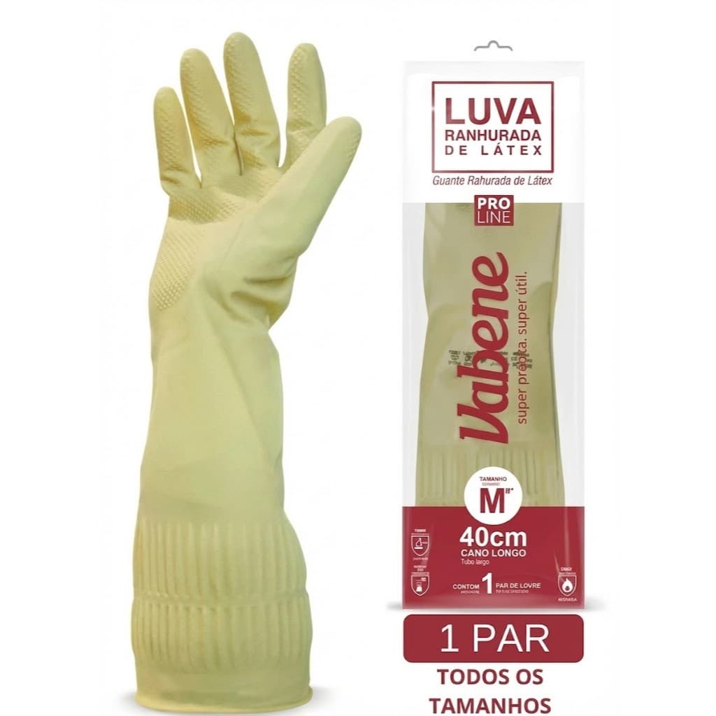 Vabene Luva de Látex Ranhurada Cano Longo para Limpeza Doméstica Vabene Luva de Látex para Limpeza Ranhurada Cano Longo