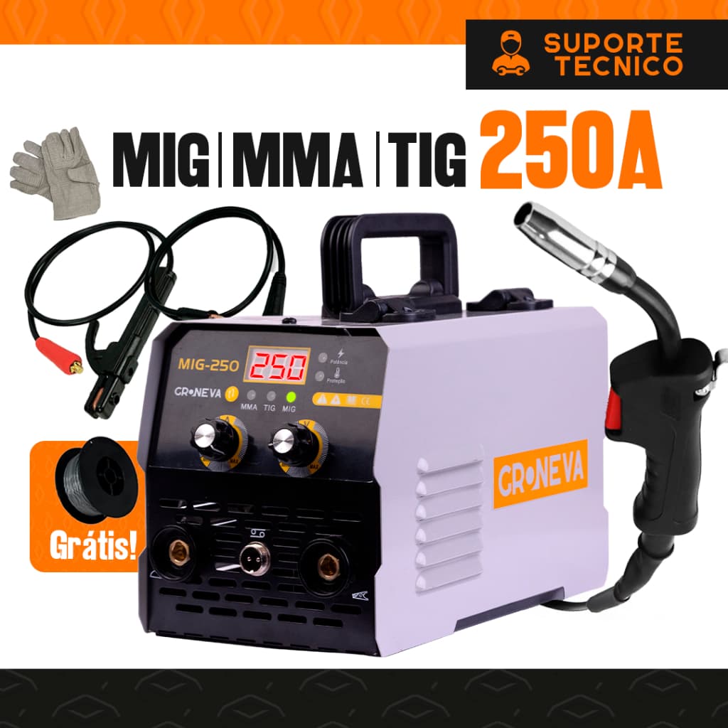 Maquina Solda Inversora Mig 250a Com Arame Sem Gás Tig 220v