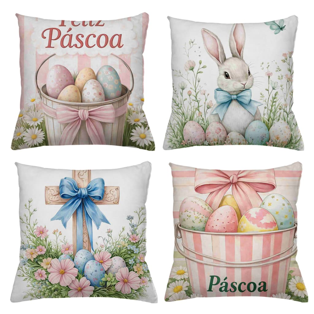 KIT 4 CAPAS DE ALMOFADAS COELHO PASCOA JESUS CRUZ   - TAMANHO 45X45