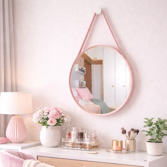 Espelho Decorativo Adnet Redondo 40cm com Alça Design Escandinavo