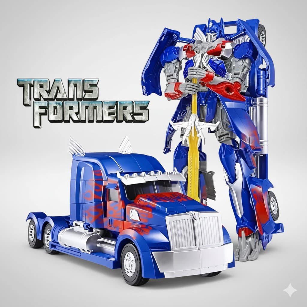 Carrinho Caminhão Transformes Vira Robô Optimus Prime Luzes e Som Bate e Volta Gira 360°