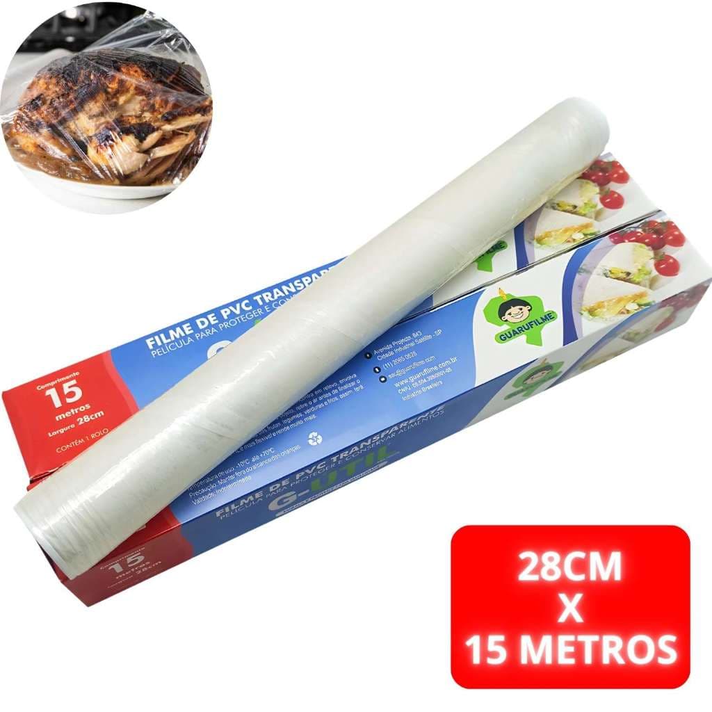 Rolo Bobina Filme De Pvc Resistente Multiuso Alimento Paadaria 28cm X15 Metros