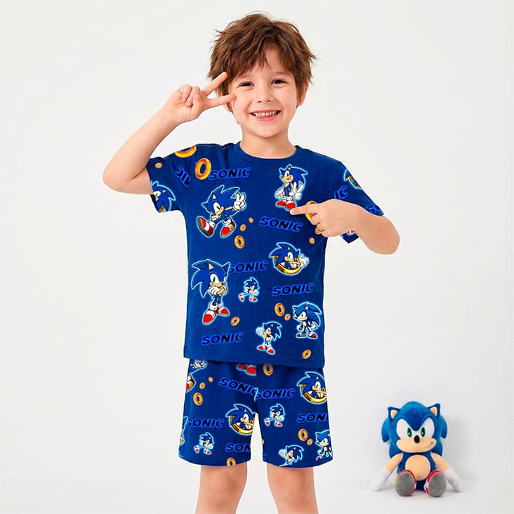 Pijama Sonic Menino infantil Manga Curta Personagem 1 a 8 anos | Envio Imediato