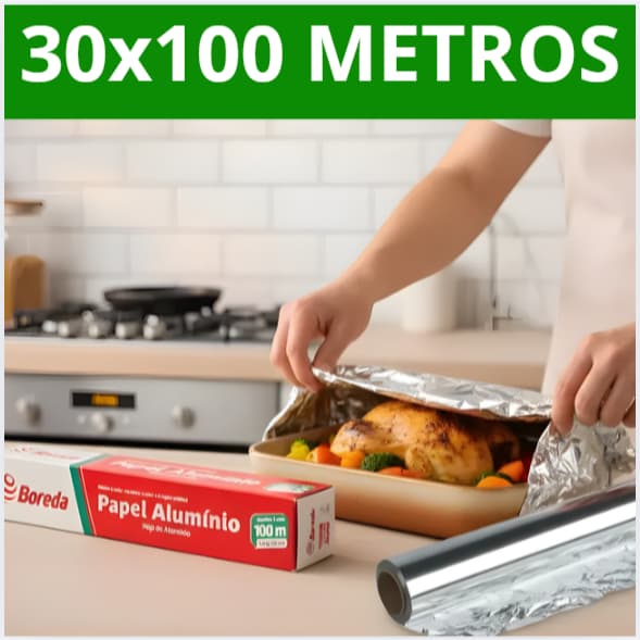 ROLO PAPEL ALUMÍNIO 100 METROS X 30 CM BOREDA