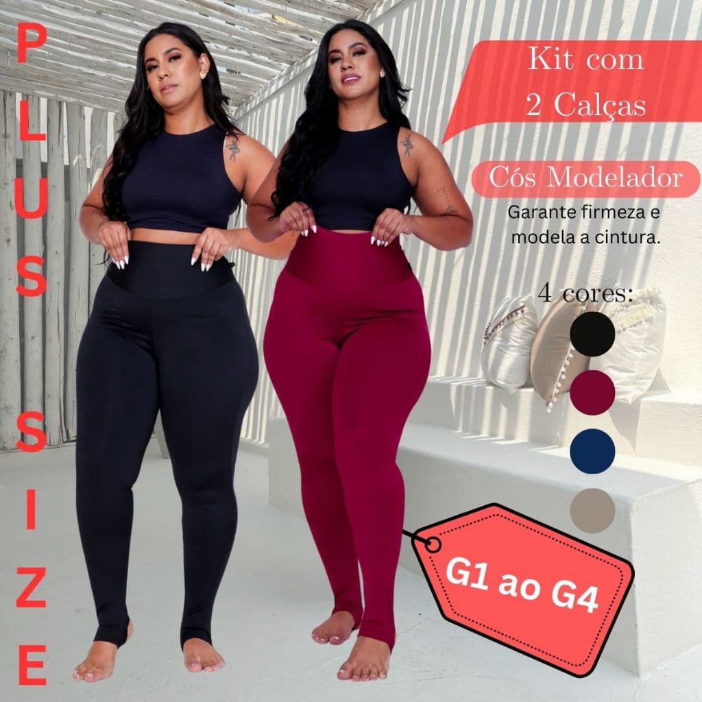 Kit Com 2 Calças Modeladora Plus Size Cós Super Alto Em Suplex Fitness Treino Academia e dia a dia