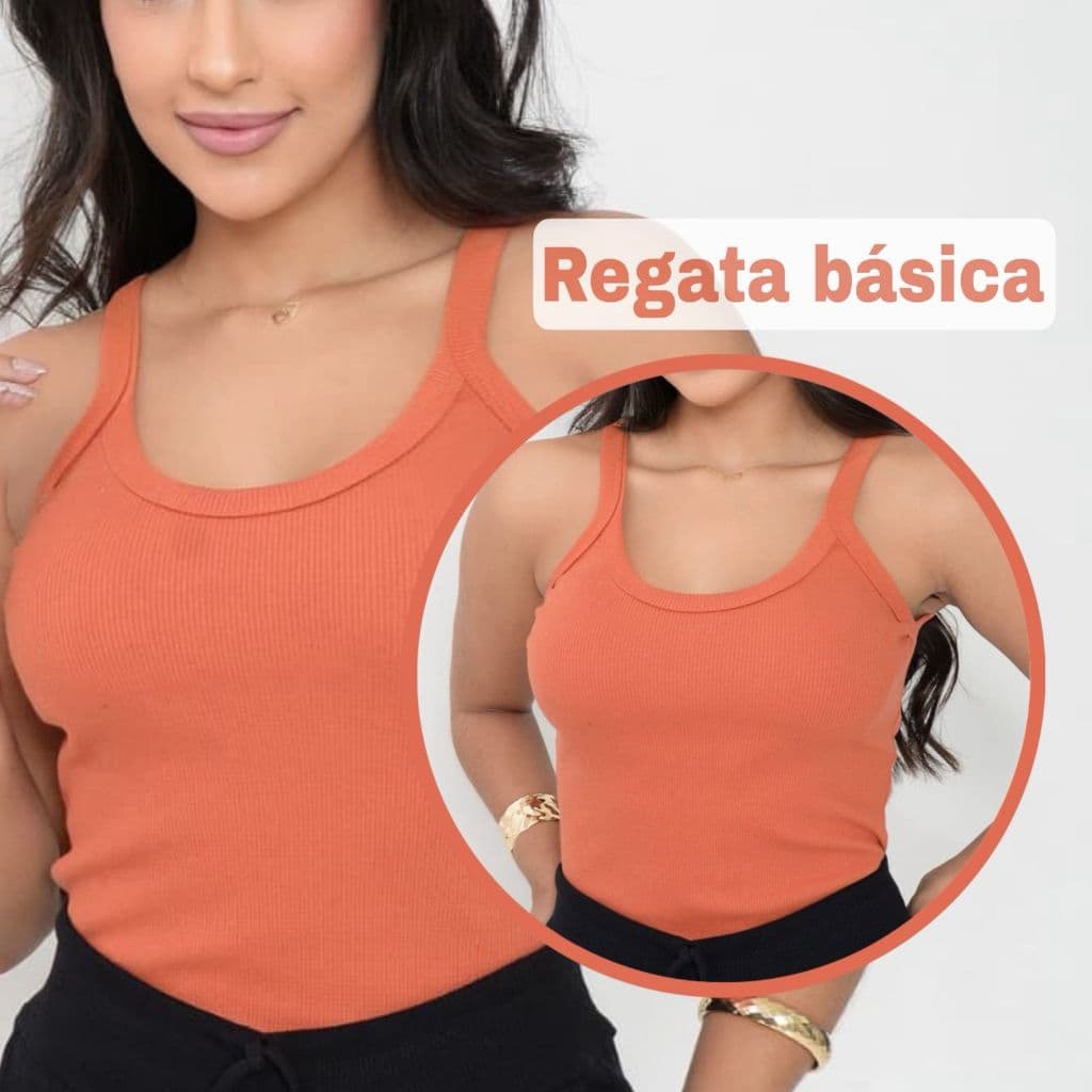 Blusa Regata Feminina Alça Canelada Algodão PREMIUM Ribana Blusinha Básica