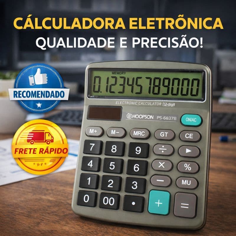 Calculadora 12 Dígitos Display Grande com Memória – Ideal para Escritório e Uso Diário