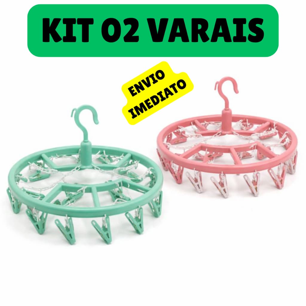 KIT com 2 Varal De Roupa Íntima Com 18 Prendedores Multiuso Para Calcinha Cueca Sutiã