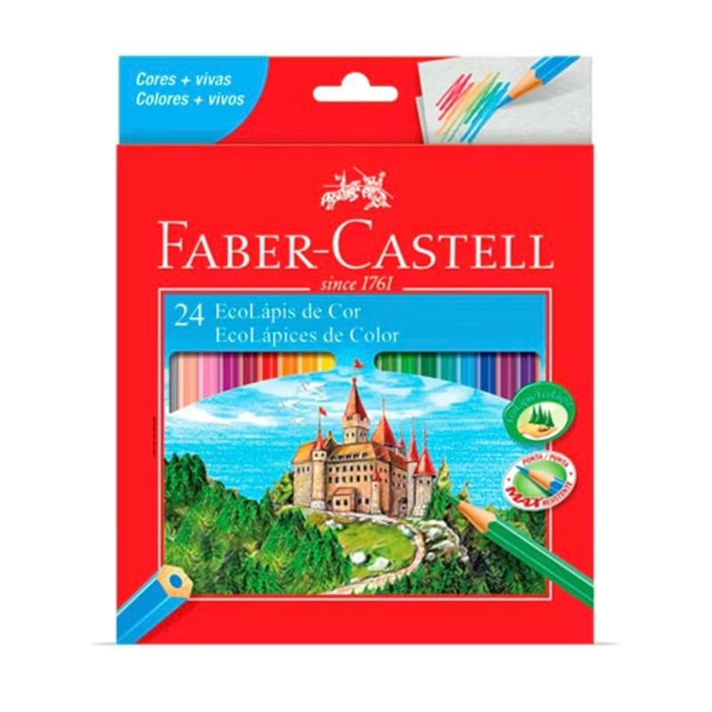 Lápis de Cor Faber-Castell 24 Cores Escolar Desenho Pintura Sextavado Original Criança