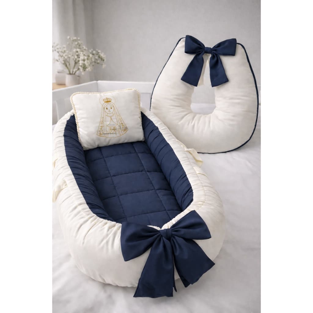 Kit Ninho Redutor + Almofada Amamentação Bordado Nossa Senhora Aparecida Menino Menina Bebê