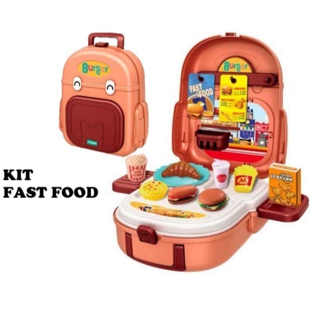 Kit Mini Cozinha Médico Fastfood Infantil Brinquedo Maleta Menina Menino Comidinha Didático Ecucacional