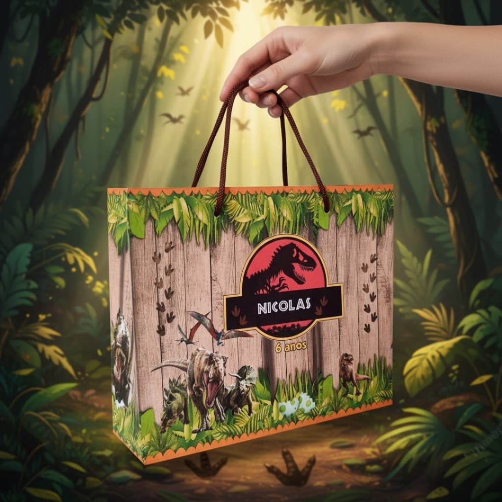 10 Sacolinhas Personalizadas (G) Jurassic Park (20x16x6cm)