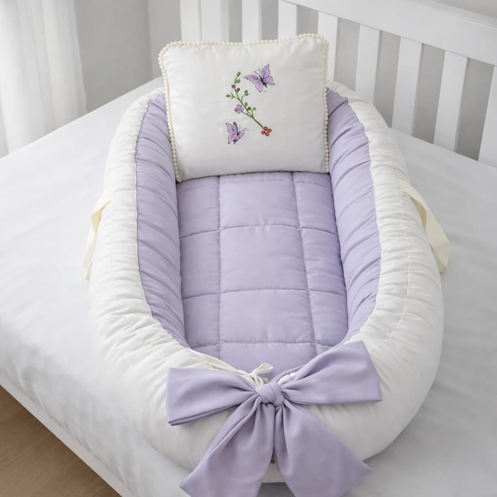Ninho para Bebê Recém-Nascido Redutor Ajustável Colchonete Portátil Bordado Borboleta Menina Menino Bebê