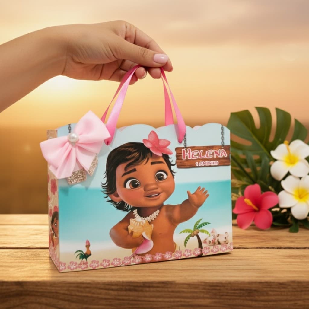 10 Sacolinhas Personalizadas Moana Baby (20x15x5cm)