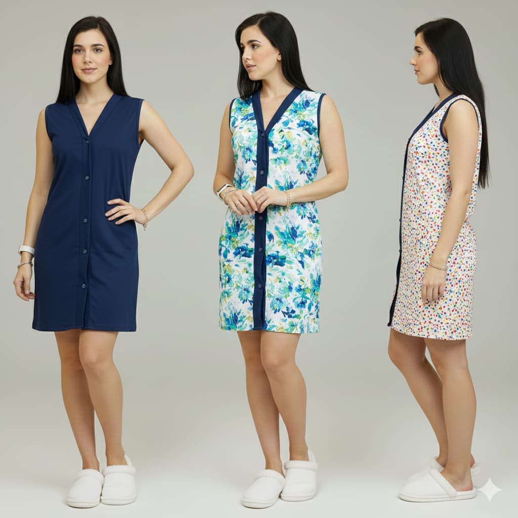 Kit com 2 camisolas de botão senhora verão pós operatórios