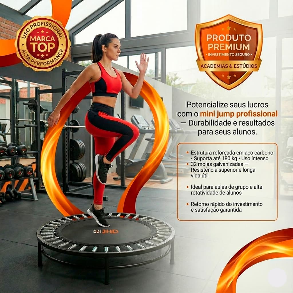 Mini Jump Profissional Cama Elástica Trampolim 200kg Academia Reforçado 32 Molas JHD Equipamentos