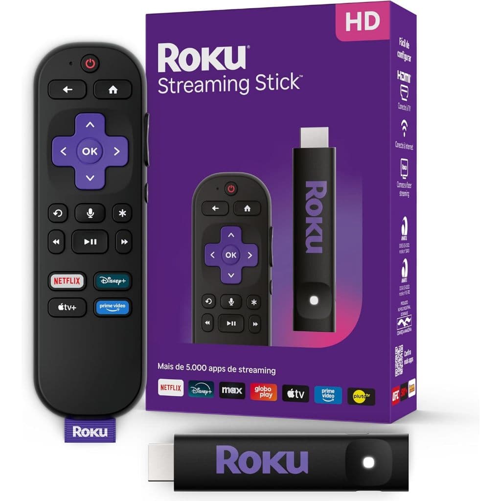 Roku Streaming Stick HD 2025 | Dispositivo de streaming para TV HD/FHD com controle remoto por comando de voz compatível