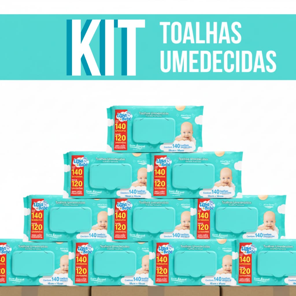 Kit Lenços Toalhas umedecidas Upa Bebe Caixa Pacotes 140 Und Cada