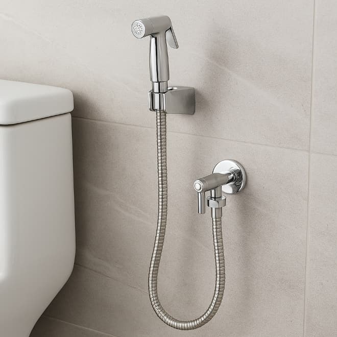 Kit Ducha Higiênica Cromada ABS Redonda Com Registro 1/4 Volta Mangueira Inox Banheiro Lavabo Salão