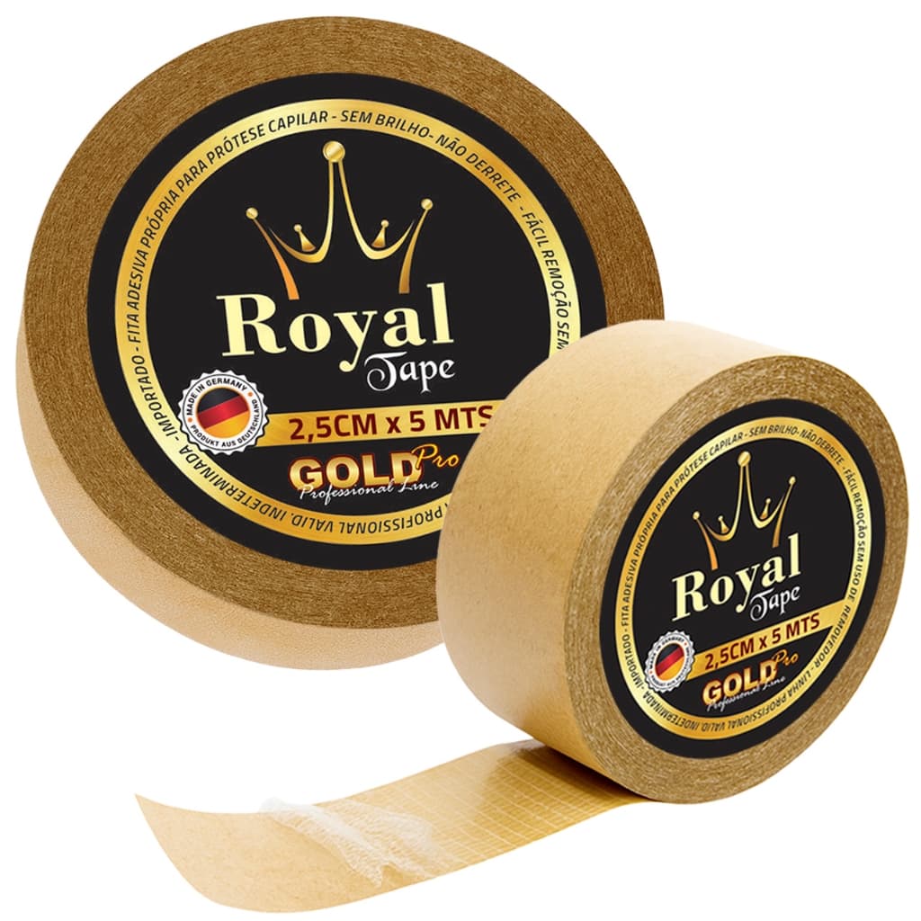 Fita Dupla Face Royal Gold Pro 2,5cm x 5mts Premium Protese Capilar Perucas Prova Dagua Full Lace Front Estetica Cabelo