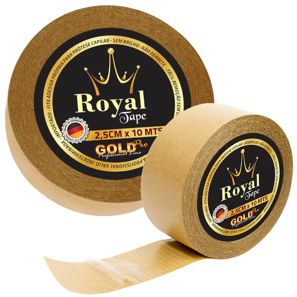 Fita Dupla Royal Tape Face Gold Pro 2,5cm 10mts Protese Capilar Perucas Otima Aderencia Prova Dagua Lace Front Cabelo