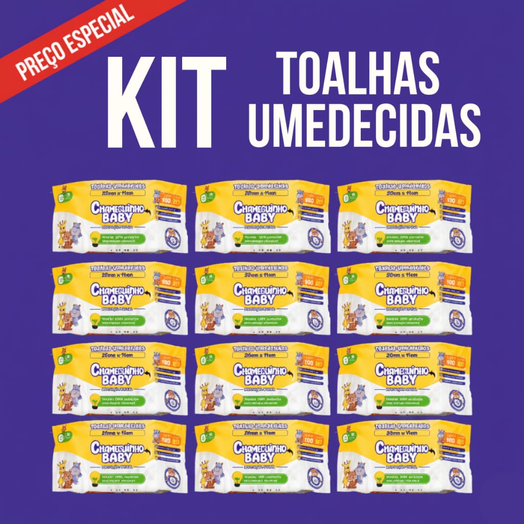 Kit Toalhas Umedecido Lenços Higiene Bebe Pacotes Sem Álcool Chameguinho Baby