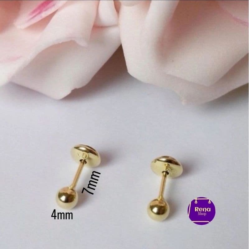 Brinco Infantil Bolinha 4mm e Outras Criança Bebê e Tarraxa Baby Antialérgico Banhando Ouro 18K - Escolha o Seu