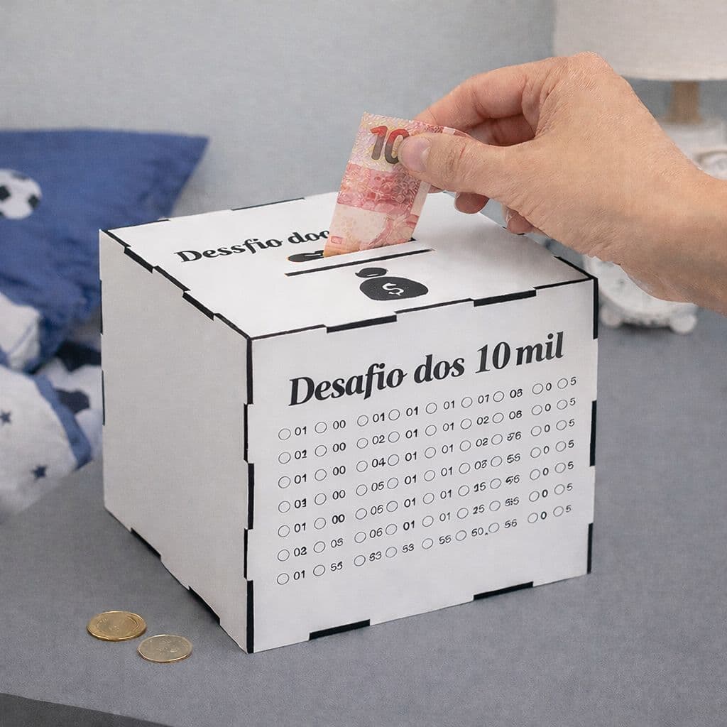 Cofre Depósitos Poupança Desafio 1 Mil 10 Mil 20 Mil Caixa de Dinheiro 15x15cm