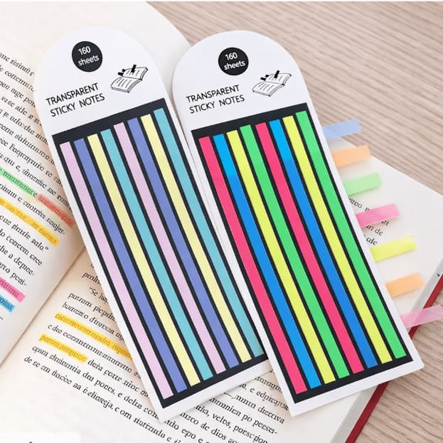 Marca Texto Em Fita de Tira 4 Cores Neon Cartela de 160 Unidades Para Páginas de Livros e Bíblia