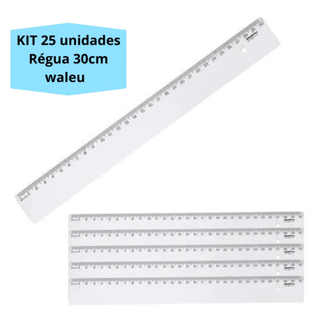 KIT Régua De 30 Cm Pacote Com 25 Unidades Waleu Atacado