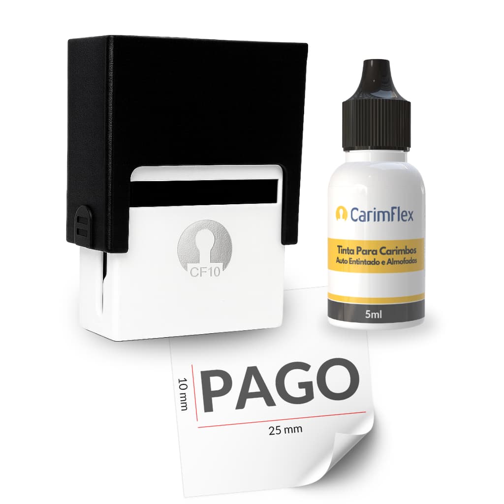 Carimbo Pago Preto + Tinta 5 ml- para Carimbo Carimflex