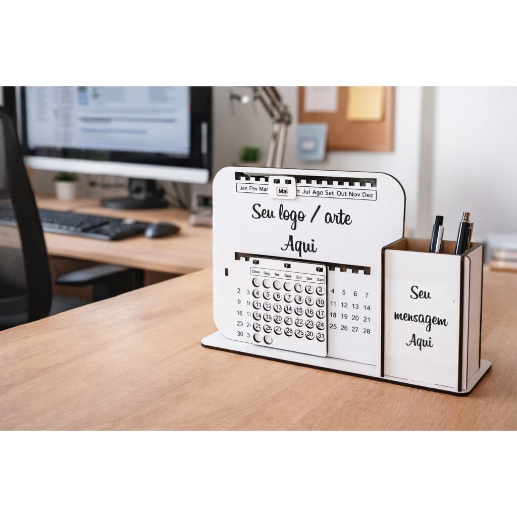 Calendário permanente (pode ser usado em todos os anos) com porta caneta